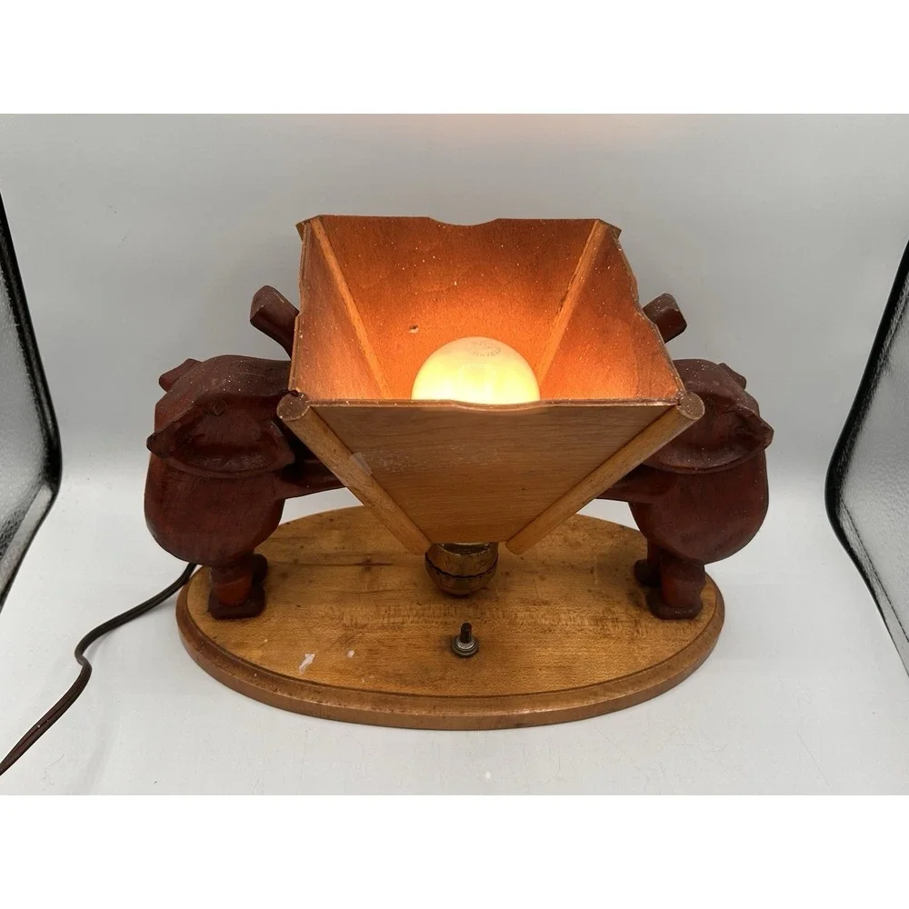 Vintage‎ Handmade Wooden Elephant Planter Lamp